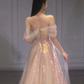 A Line Tulle Sequin Long Prom Dress, Off Shoulder Formal Graduation Dress    cg24966