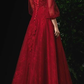 ELEGANT BURGUNDY ROUND NECK TULLE LACE PROM DRESS, BURGUNDY EVENING DRESS   cg10287