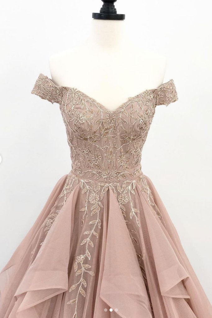Elegant off shoulder lace long prom dress, lace evening dress cg1061