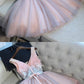 A-Line V-Neck Short Light Grey Tulle Homecoming Dress with Sequins cg115