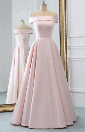 Pink Satin Long Evening Dress With Pockets, Pink Prom Gowns cg1225