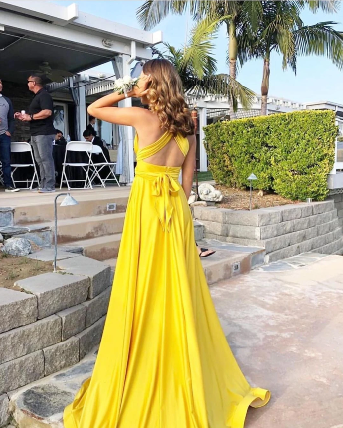 Yellow Prom Dress,A-Line Formal Long Prom Dress With Slit   cg12491