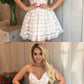 Sexy V-neck Spaghetti Straps Short White Lace Homecoming Dresses cg1258