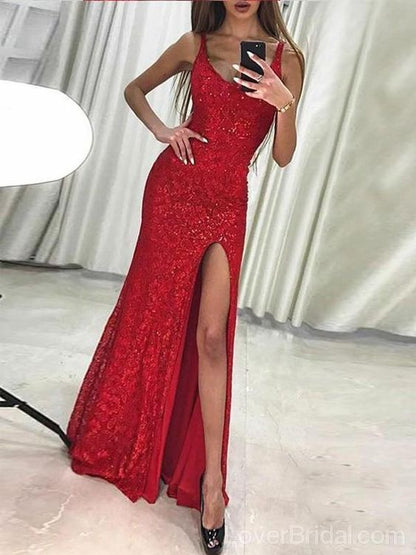 red sparkle side slit long sparkle formal prom dress cg1270