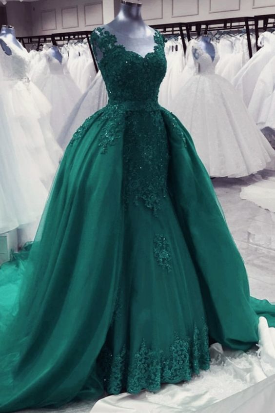 green lace mermaid prom dresses   cg12747