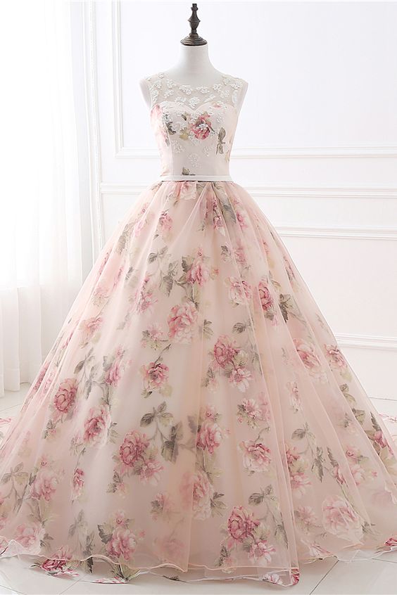 Elegant A-line Sleeveless Floral Long Prom Dress   cg13052