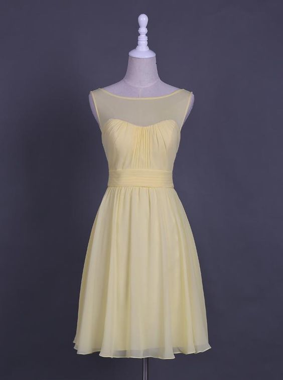 Yellow Homecoming Dresses for teens,Sweet 16 Dress Chiffon,Modest Homecoming Dress  cg1312