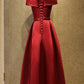 High Quality Wine Red Satin Simple Floor Length Bridesmaid Dress, Red Prom Dress   cg13174