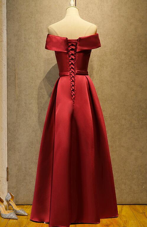 High Quality Wine Red Satin Simple Floor Length Bridesmaid Dress, Red Prom Dress   cg13174