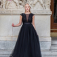 Black Prom Dress,A-Line Prom Gown,O-Neck Evening Dress,Tulle Prom Gown   cg13180