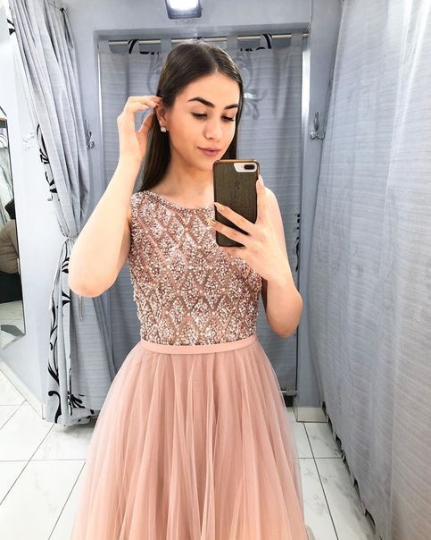 Sparkle Sequins Top Dusty Pink Long Evening prom Dress   cg13797
