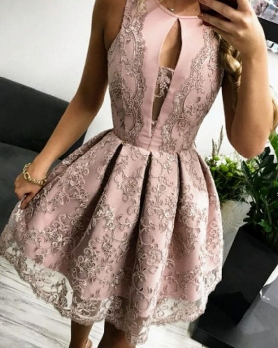 A Line Homecoming Dress With Lace  cg1445