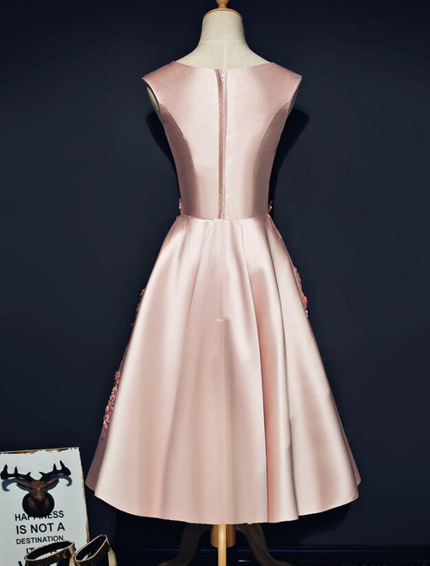 Pink Satin Knee Length Short Homecoming Dress   cg15417