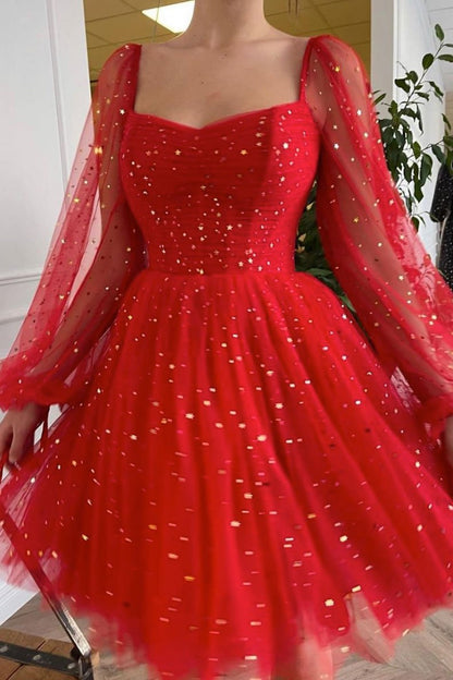 Red tulle short dress red tulle cocktail dress Homecoming Dress   cg15452