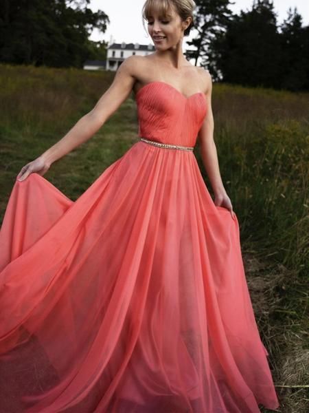 Strapless Coral Long Prom Dresses, Coral Long Formal Evening Dresses   cg15575