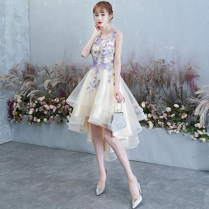 Lovely High Low Champagne Party Dress, Cute Short Homecoming Dress   cg15745
