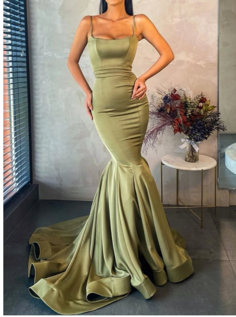 Square Neckline Olive Green Prom Dresses with Mermaid Skirt    cg15780