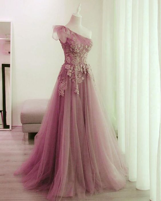 Elegant Tulle Evening Dresses One Shoulder With Bow prom dress   cg15907