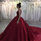 New Elegant Burgundy Lace Beaded Prom Dress,Ball Gown Long Train Formal Dresses,Quinceanera Dresses   cg15930