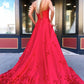 Red v neck satin long prom dress red satin long evening dress   cg15942