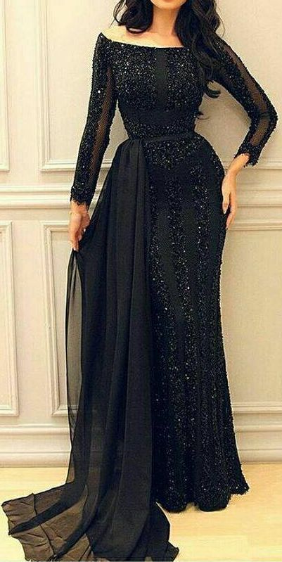 Black Tulle Ruffles Prom Dresses With Long Dresses Glitter Off the Shoulder Evening Dresses cg1778