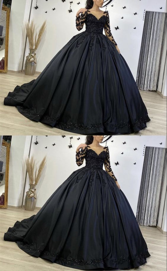 Black long sleeves ball gown wedding dresses prom dresses    cg17807