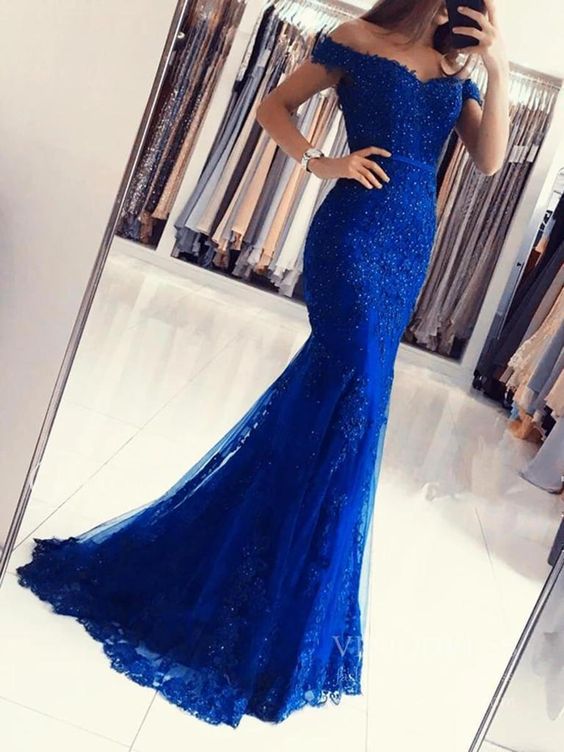 Elegant off the shoulder mermaid lace prom dresses   cg18278