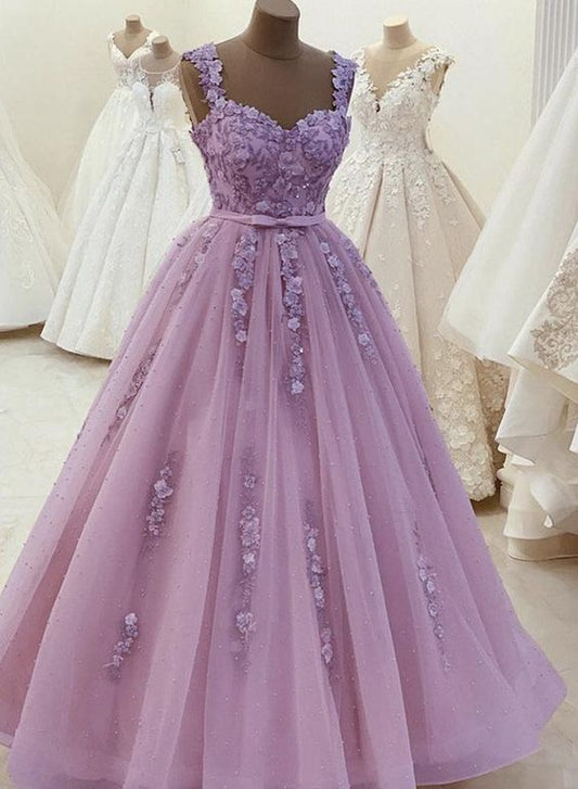 Gorgeous Sweetheart Neck Beaded Purple Lace Prom Dresses, Purple Lace Formal Dresses   cg18376