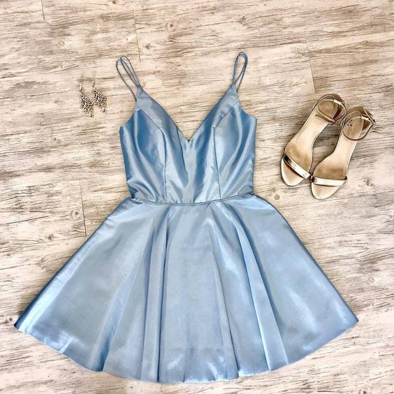 Double Straps Short Sky Blue homecoming Party Dress cg1841