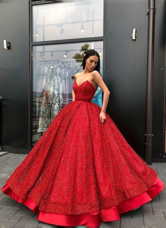 Sparkly Ball Gown Burgundy Strapless Sweetheart Prom Dresses, Long Quinceanera Dresses    cg19093