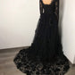 Black floral gothic wedding dress, black flower tulle lace dress, alternative bridal gown prom dress long formal gowns    cg19132