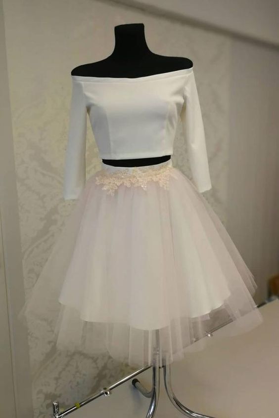 White two pieces short  dress, tulle homecoming dress cg2029