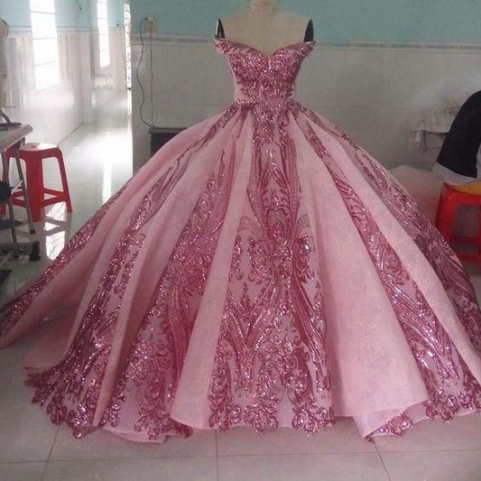 pink prom dresses, luxury prom dresses, sparkly prom dresses, prom ball gown   cg20324