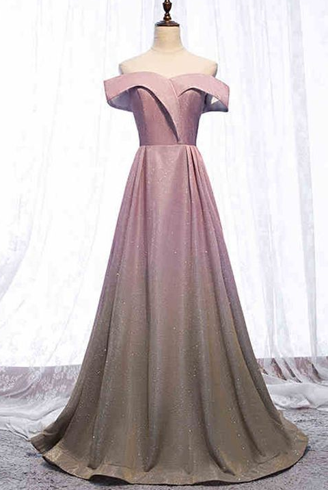 A Line Floor Length Long Prom Dress Cap Sleeve Sparkly Gradient Prom Party Gowns cg2040