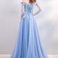 BLUE LACE LONG A LINE PROM DRESS BLUE EVENING DRESS    cg20545