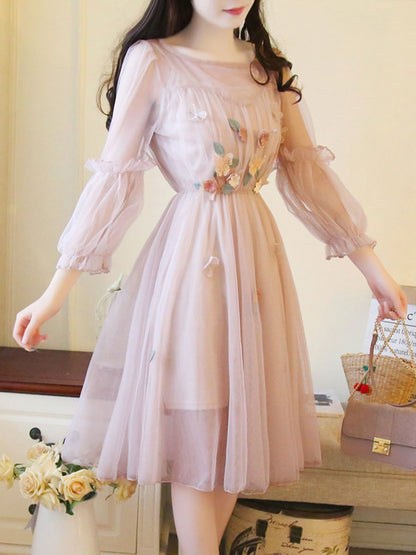 SWEET SOLID COLOR SEE-THROUGH RUFFLE EMBROIDERY DOUBLE DAY homecoming DRESSES cg2061