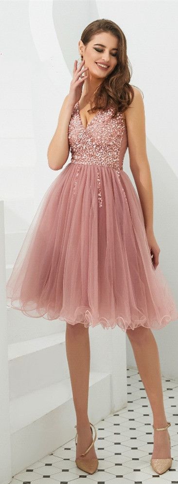 rose pink homecoming dresses,tulle short dresses cg2074