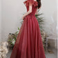 BURGUNDY TULLE LONG A LINE PROM DRESS EVENING DRESS    cg20986