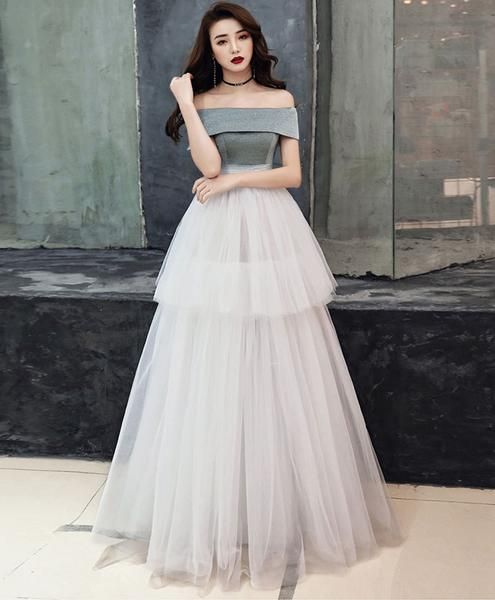 White tulle long prom dress, white tulle formal dress cg2115