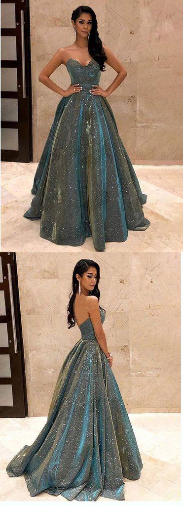 Sparkling sequin Puffy A line prom dresses ,Backless Peacock Prom Dress Strapless Shining Open Back party gown for women   cg21453