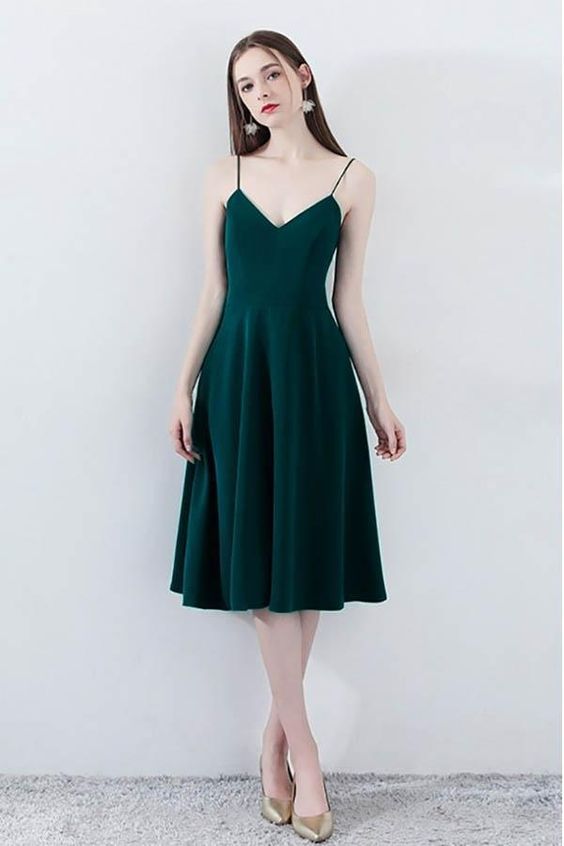 Simple Chic Dark Green Homecoming Dress V-neck With Straps cg2154
