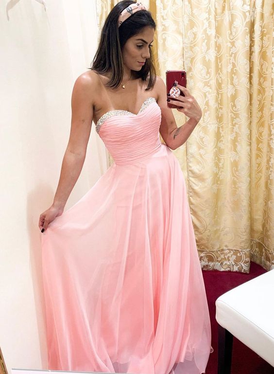 Pink A line chiffon long prom dress, evening dress cg2217