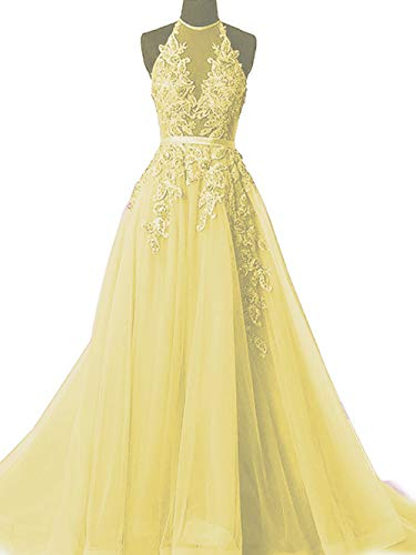 Simple Yellow Lace Prom Dresses with Beading     cg22206