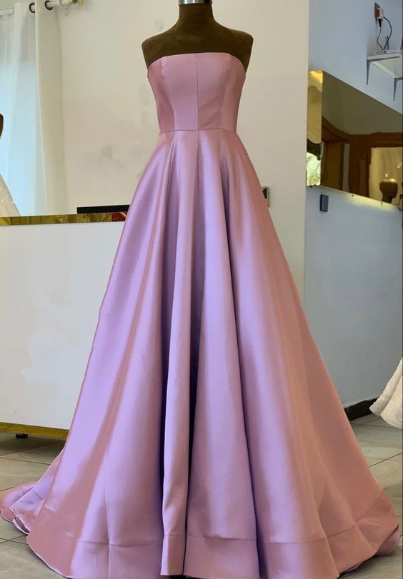 A-line strapless satin prom dresses mauve pink formal gown floor length       cg23019