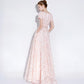 Pink Lace A-Line Cap Sleeves Floor Length Party Dress, A-Line Pink Prom Dress Formal Dress        cg23036