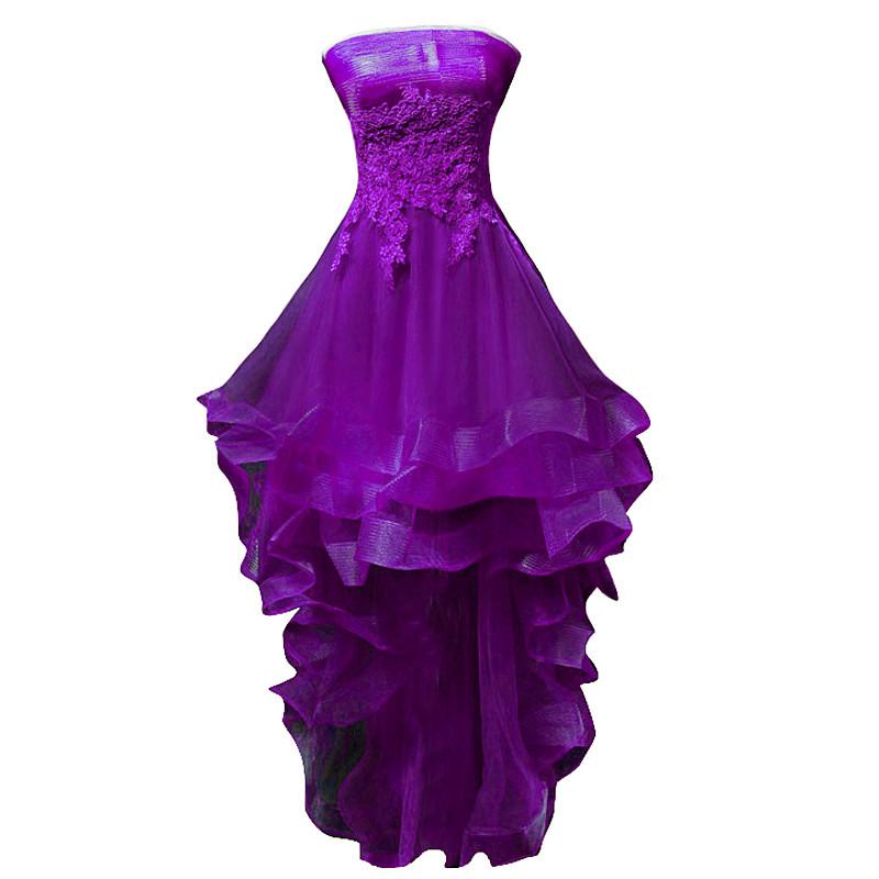 Purple Tulle With Lace High Low Party Dress Formal Dress, Purple Homecoming Dresses      cg23135