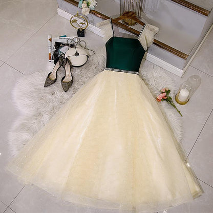 Champagne Tulle And Lace Pearls Party Dresses, Short Prom Dress      cg23138