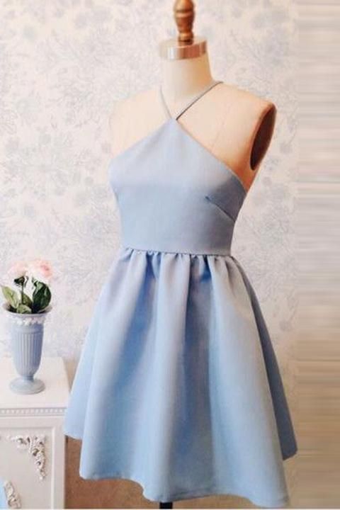 Light Blue Open Back Straps Short Cheap Homecoming Dress Party Gowns      cg23225