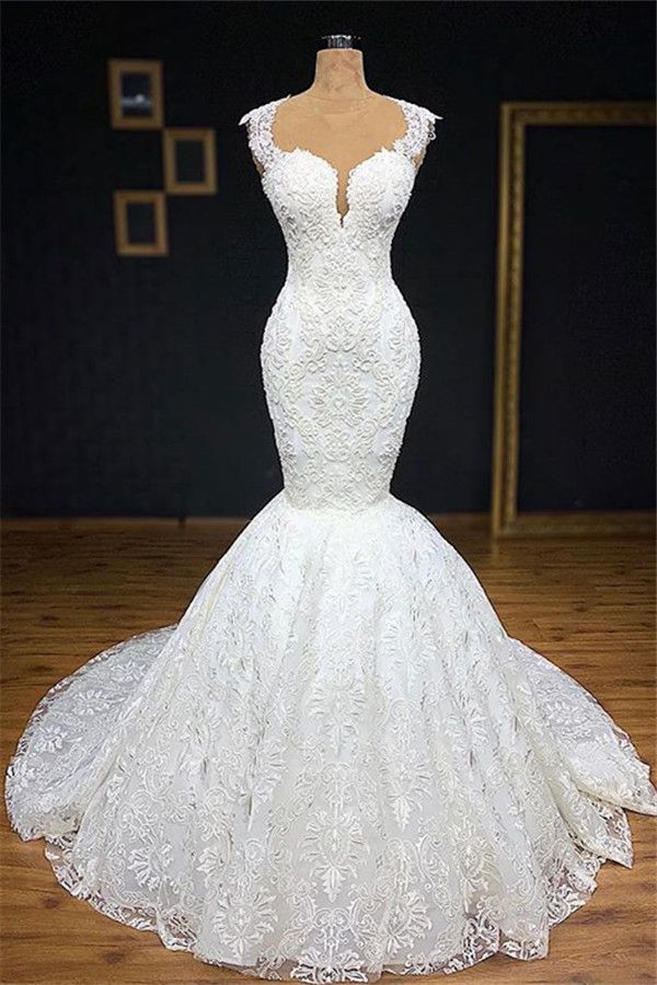 Mermaid Wedding Dresses With Appliques Tulle Ruffles Lace Bridal Gowns Prom Dresses      cg23299