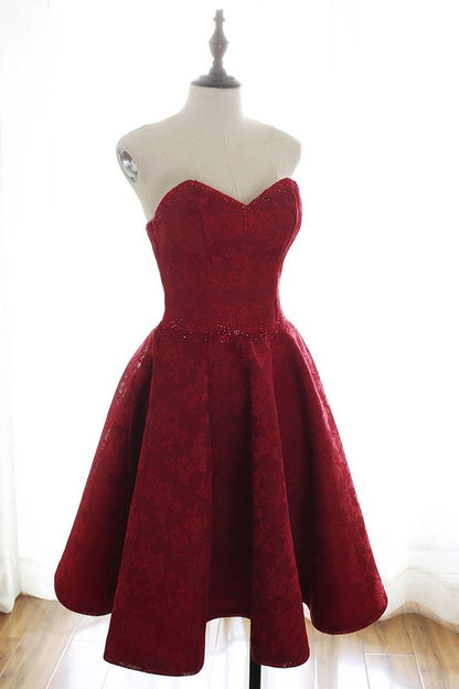Short Burgundy Lace Homecoming Dress, Maroon Lace Formal Evening Dress        cg23336